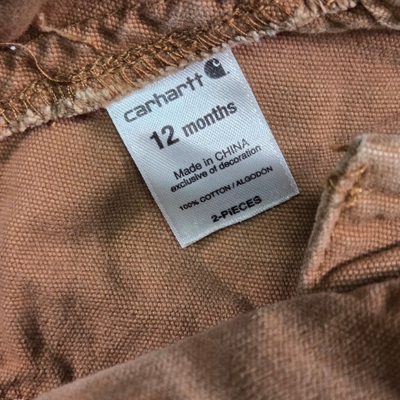 Carhartt Baby Bib Overalls 12 Months Brown Duck Canvas Workwear Snap Leg READ - Picture 5 of 6